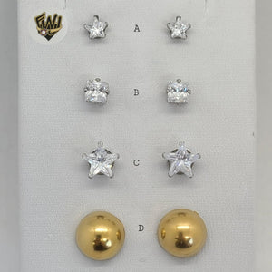 (4-2197) Stainless Steel - Zircon Stud Earrings. - Fantasy World Jewelry
