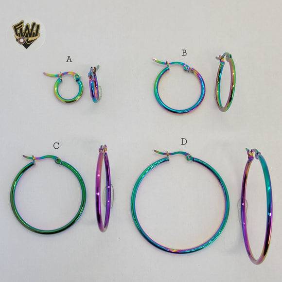 (4-2203) Stainless Steel - Multicolor Hoops. - Fantasy World Jewelry
