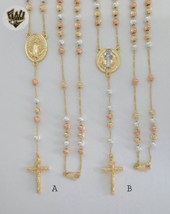 (1-3361) Gold Laminate - 4.5mm Beads Rosary Necklace - 24''- BGO. - Fantasy World Jewelry