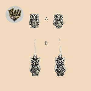 (2-3267) 925 Sterling Silver - Owl Earrings. - Fantasy World Jewelry