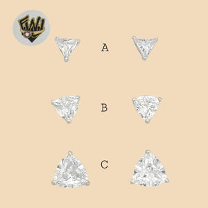 (2-3028) 925 Sterling Silver - Triangle Zircon Stud Earrings. - Fantasy World Jewelry