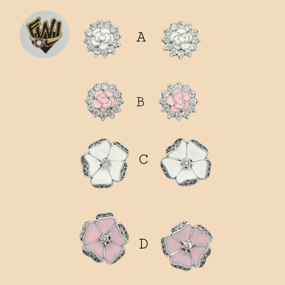 (2-3130) 925 Sterling Silver - Flower Stud Earrings. - Fantasy World Jewelry