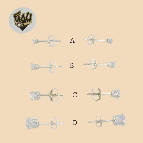 (2-3001) 925 Sterling Silver - Round Zircon Stud Earrings. - Fantasy World Jewelry