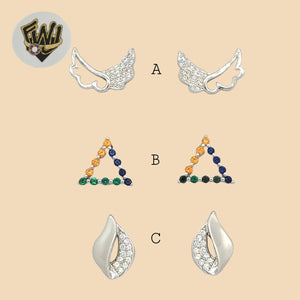 (2-3138) 925 Sterling Silver - Zircon Stud Earrings. - Fantasy World Jewelry