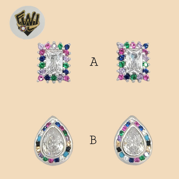 (2-3144) 925 Sterling Silver - Multicolor Zircon Stud Earrings. - Fantasy World Jewelry