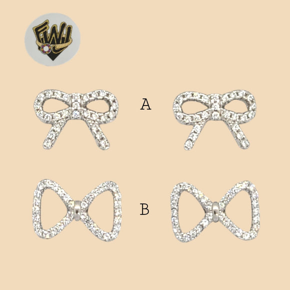 (2-3131) 925 Sterling Silver - Zircon Bow Stud Earrings. - Fantasy World Jewelry
