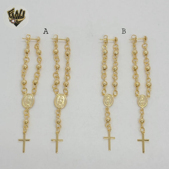 (1-1244) Gold Laminate - Long Rosary Earrings - BGF - Fantasy World Jewelry