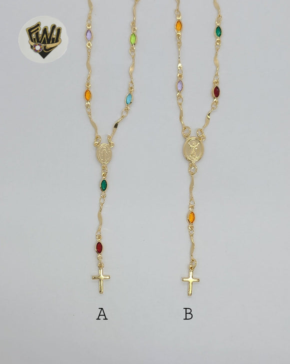 (1-3308-3) Gold Laminate - 3mm Multicolor Rosary Necklace - 18