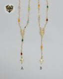 (1-3308-3) Gold Laminate - 3mm Multicolor Rosary Necklace - 18" - BGF. - Fantasy World Jewelry