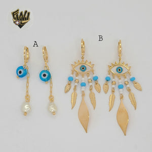 (1-1217) Gold Laminate - Evil Eye Long Earrings - BGF