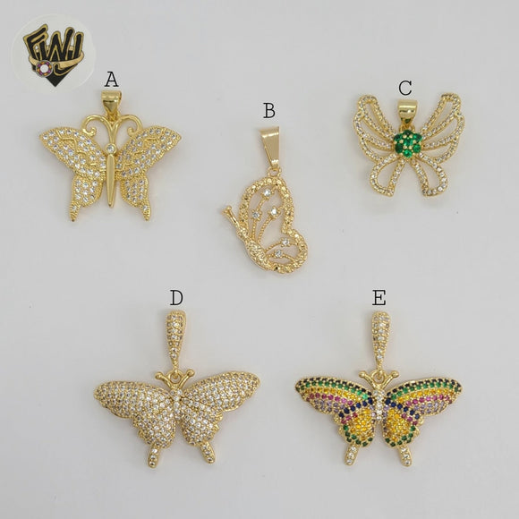(1-2475) Gold Laminate - Butterfly Pendants - BGO