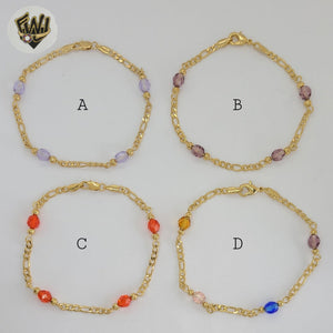 (1-0741) Gold Laminate - 3.5mm Figaro Link Beads Bracelet - 8" - BGF