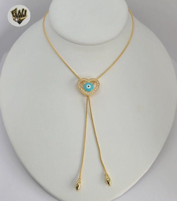 (1-6471-D) Gold Laminate - Adjustable Evil Eye Necklace - BGO - Fantasy World Jewelry