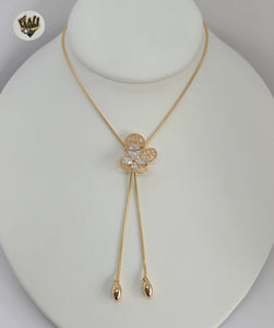 (1-6471-J) Gold Laminate - Adjustable Zircon Butterfly Necklace - BGO - Fantasy World Jewelry