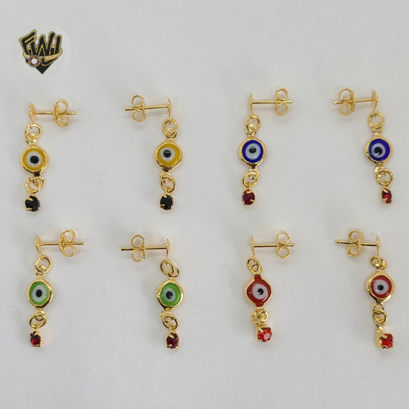 (1-1167) Gold Laminate - Evil Eye Long Earrings - BGO - Fantasy World Jewelry