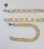 (4-7116) Stainless Steel - 10mm Alternative Marine Link Men Set - 24". - Fantasy World Jewelry