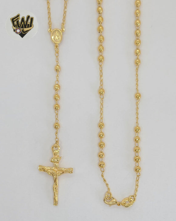 (1-3336-1) Gold Laminate - 3mm Our Lady of Charity Rosary Necklace - 17.5