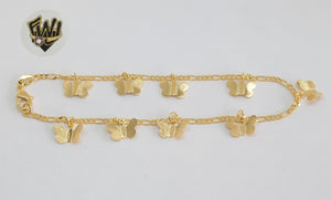 (1-0159) Gold Laminate - 2mm Figaro Anklets with Charms - 10" - BGF - Fantasy World Jewelry