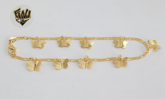 (1-0159) Gold Laminate - 2mm Figaro Anklets with Charms - 10