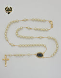 (1-3347) Gold Laminate - 5mm Guadalupe Virgin Pearls Rosary Necklace - 20" - BGO.