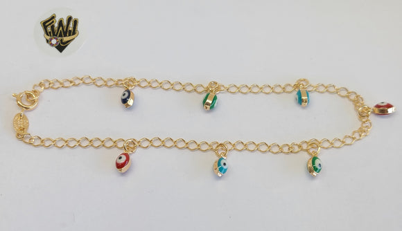 (1-0237) Gold Laminate - 3mm Open Link Anklet w/Charms. - 9.5