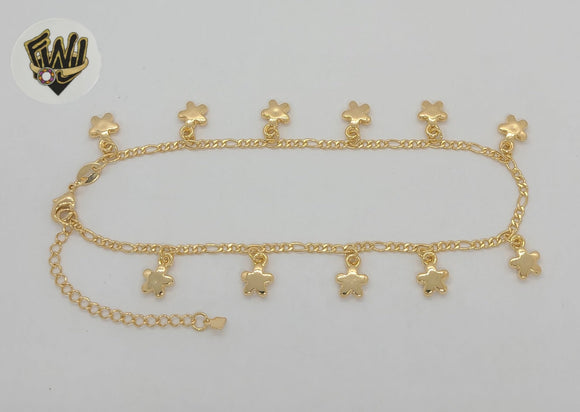 (1-0259) Gold Laminate - 2mm Figaro Link Flowers Anklet - 9.5