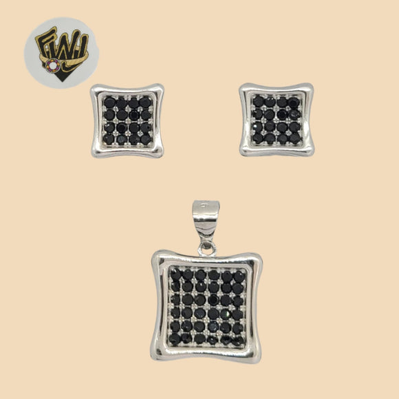 (2-6333) 925 Sterling Silver - Square Zircon Set. - Fantasy World Jewelry