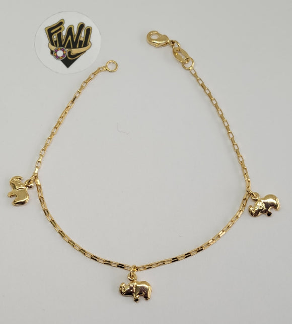 (1-0931) Gold Laminate - 1.5mm Box Link W/ Elephants Bracelet - 7.5