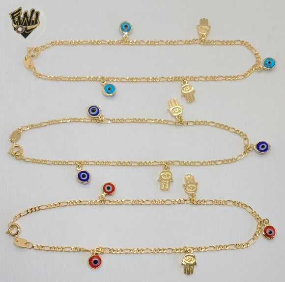 (1-0229) Gold Laminate - 2.5mm Figaro Anklet with Charms - 10