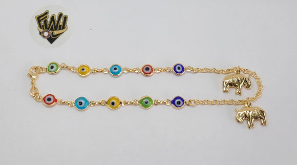 (1-0102) Gold Laminate - 2.5mm Link Anklet with Charms - 10