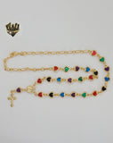 (1-3335) Gold Laminate - 6.5mm Miraculous Virgin Multicolor Rosary Necklace - 18" - BGF.