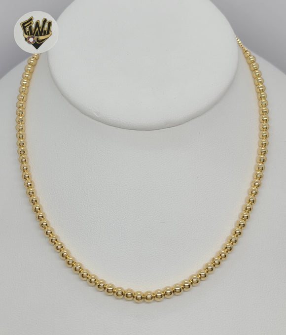 (1-6036) Gold Laminate - 4mm Beads Necklace - BGF - Fantasy World Jewelry