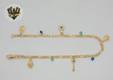 (1-0117) Gold Laminate - 3mm Figaro Link Charms Anklet - 10" - BGF - Fantasy World Jewelry