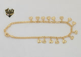 (1-0153) Laminado dorado - Tobillera con forma de corazón con eslabones curvos de 3 mm - 10” - BGF