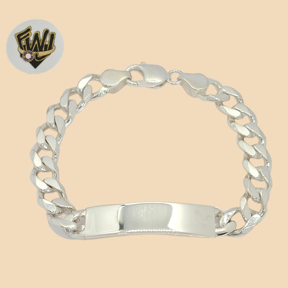 (2-0478) 925 Sterling Silver - 9mm Curb Link Plate Bracelet - 8
