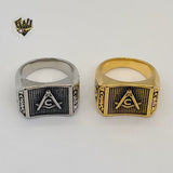 (4-0075) Stainless Steel - Masonic Symbol Men Ring. - Fantasy World Jewelry