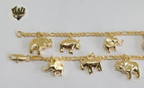 (1-0085) Gold Laminate - 3mm Figaro Elephants Anklet - 10" - BGF - Fantasy World Jewelry