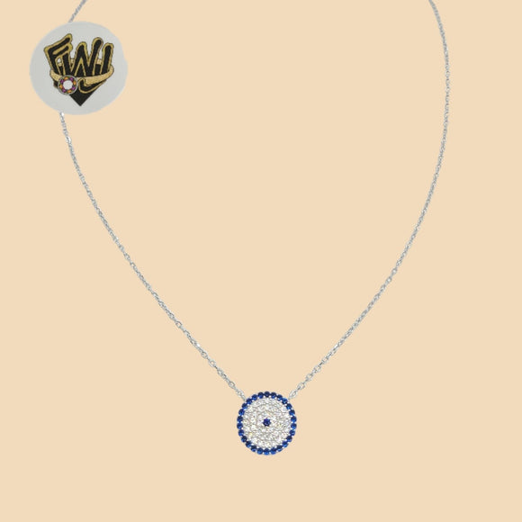 (2-66080) 925 Sterling Silver - 1mm Rolo Link Evil Eye Necklace.
