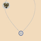 (2-66080) 925 Sterling Silver - 1mm Rolo Link Evil Eye Necklace.
