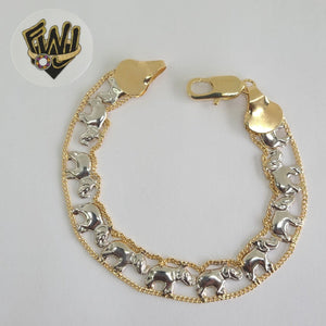 (1-0547) Gold Laminate Bracelet -10mm Alternative Link Bracelet w/Elephants -7.5''-BGF - Fantasy World Jewelry