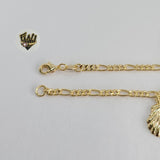 (1-0753) Gold Laminate - 3mm Figaro Link Bracelet w/ Charms - 7.5" - BGO - Fantasy World Jewelry