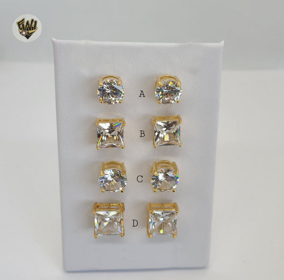 (1-1085) Gold Laminate - Zircon Stud Earrings - BGO - Fantasy World Jewelry