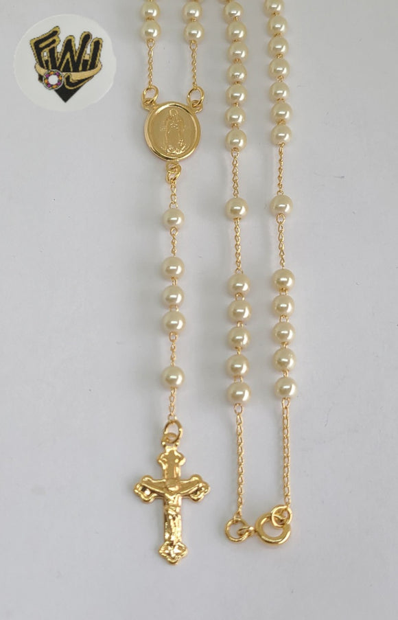 (1-3356) Gold Laminate - 4mm Pearls Rosary Necklace - 17.5''- BGO. - Fantasy World Jewelry