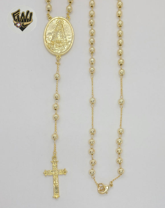 (1-3343-1) Gold Laminate - 5mm Our Lady of Charity Rosary Necklace - 23