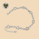 (2-0444) 925 Sterling Silver - 9mm Zircon Hearts Link Bracelet.
