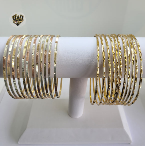 (1-4001) Gold Laminate - 3mm Diamond Cut Bangles - Dozen - BGO - Fantasy World Jewelry