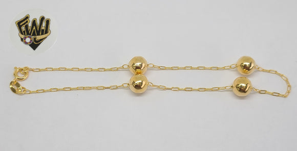 (1-0070) Gold Laminate - 1.5mm Link and Balls Anklet - 10