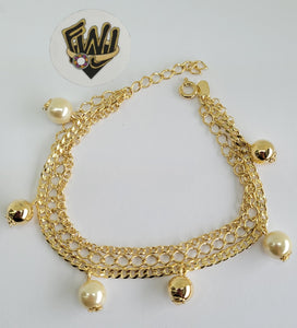 (1-0751) Gold Laminate-2.5mm Rolo Link Bracelet w/ Balls- 7" -BGO - Fantasy World Jewelry