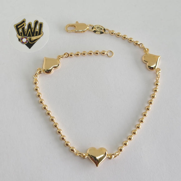 (1-0478) Gold Laminate Bracelet - 2.5mm Balls Link w/ Hearts - 7.5