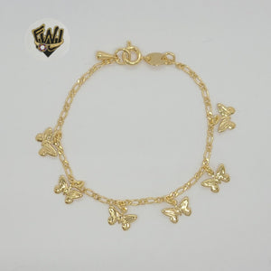 (1-0917) Gold Laminate - 2mm Figaro Link Butterfly Bracelet - BGF - Fantasy World Jewelry